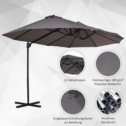 Double-sided cantilever umbrella, crank, sunproof, dark grey