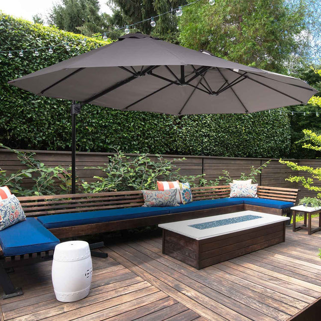 Double-sided cantilever umbrella, crank, sunproof, dark grey
