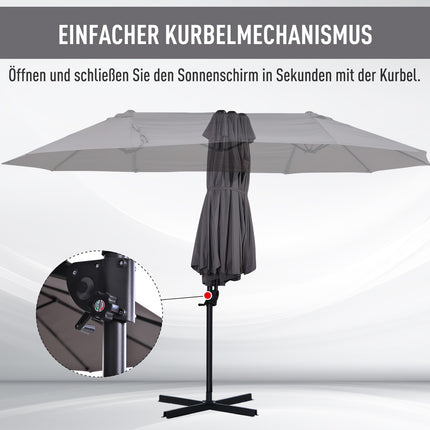 Double-sided cantilever umbrella, crank, sunproof, dark grey