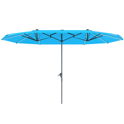 Double parasol with solar cell LEDs, UV 50+ aluminum - blue