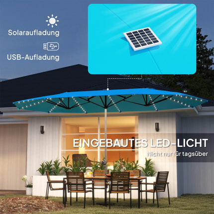 Double parasol with solar cell LEDs, UV 50+ aluminum - blue