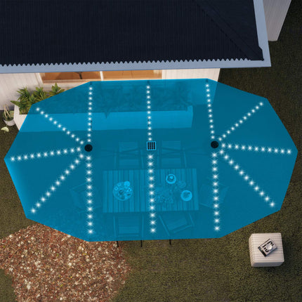 Double parasol with solar cell LEDs, UV 50+ aluminum - blue