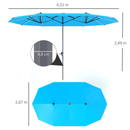 Double parasol with solar cell LEDs, UV 50+ aluminum - blue