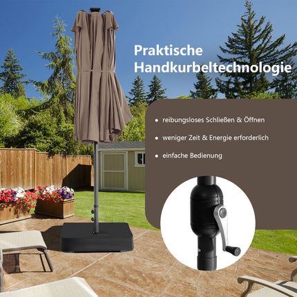 Double Patio Umbrella 470 x 280 cm, Solar LEDs, Base