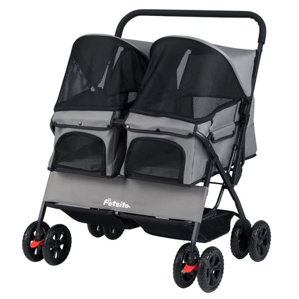 Double Pet Stroller with Adjustable Canopy, Grey