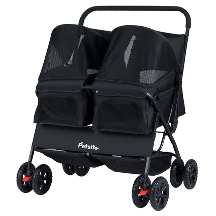 Double Pet Stroller with Adjustable Sunshade, Black