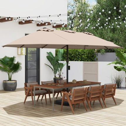 Double-Sided Brown Patio Umbrella with Base, 180g Polyester