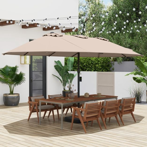 Double-Sided Brown Patio Umbrella with Base, 180g Polyester
