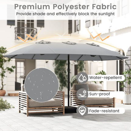 Double-Sided Grey Patio Umbrella with Base – Large Outdoor Shade