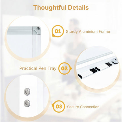 Double-Sided Magnetic Whiteboard 180 x 120 cm with Stand, White, 2 Heights