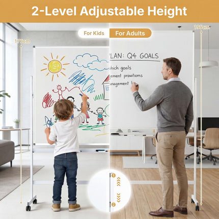 Double-Sided Magnetic Whiteboard 180 x 120 cm with Stand, White, 2 Heights