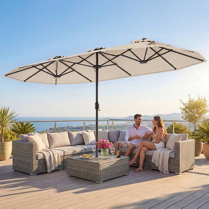 Double-Sided Parasol 4 x 2 m with 36 Solar LED Lights, Crank, Beige