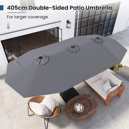 Double-Sided Parasol 4 x 2 m with 36 Solar LED Lights, Crank, Grey