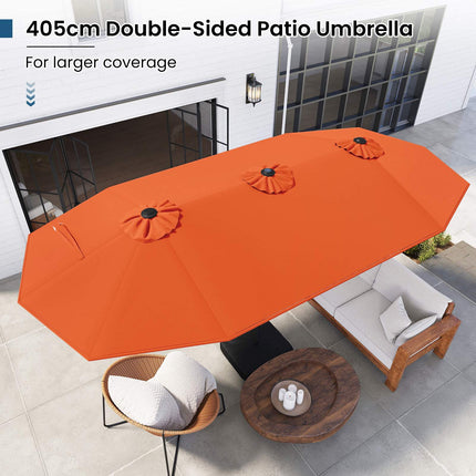 Double-Sided Parasol 4 x 2 m with 36 Solar LED Lights, Crank, Orange