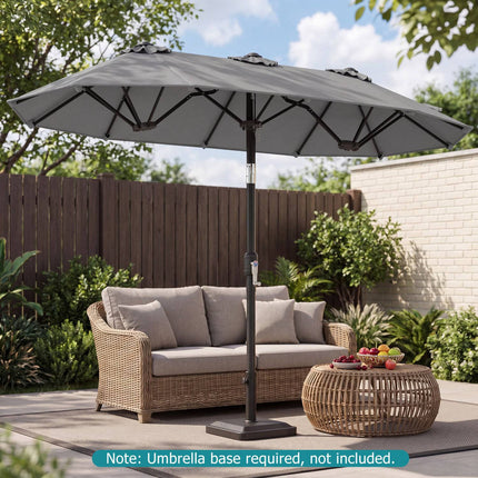 Double-Sided Patio Umbrella 10 x 5.3 ft, Tilt Crank, Gray