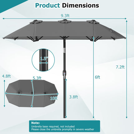 Double-Sided Patio Umbrella 10 x 5.3 ft, Tilt Crank, Gray