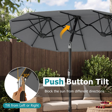 Double-Sided Patio Umbrella 10 x 5.3 ft, Tilt Crank, Gray