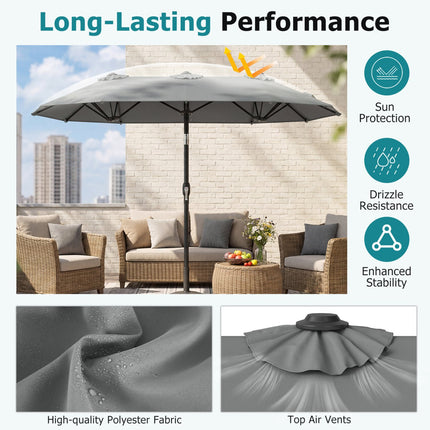 Double-Sided Patio Umbrella 10 x 5.3 ft, Tilt Crank, Gray
