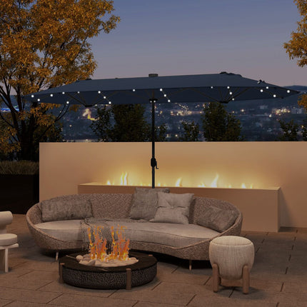 Double-Sided Patio Umbrella 400x200cm, Solar LEDs, Base