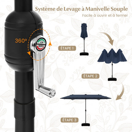 Double-Sided Patio Umbrella 400x200cm, Solar LEDs, Base
