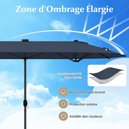 Double-Sided Patio Umbrella 400x200cm, Solar LEDs, Base