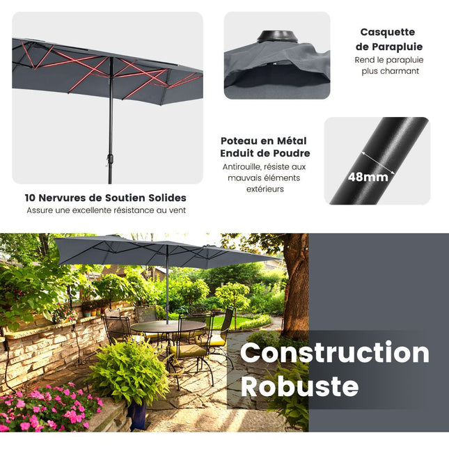 Double-Sided Patio Umbrella 426 x 265 cm, UV, Crank