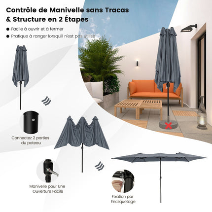 Double-Sided Patio Umbrella 426 x 265 cm, UV, Crank