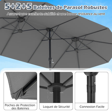 Double-Sided Patio Umbrella 470x285 cm, Stand, UPF 50+