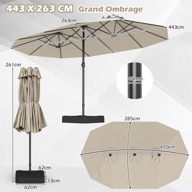 Double-Sided Patio Umbrella With Stand, Crank, 470x285cm