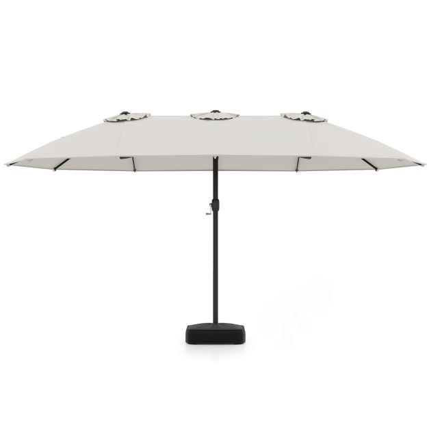 Double-Sided Patio Umbrella with Base, Beige, 464 cm