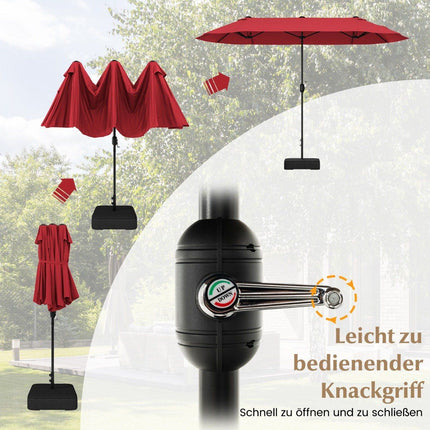 Double-Sided Patio Umbrella with Stand, 400x200 cm, Wine Red