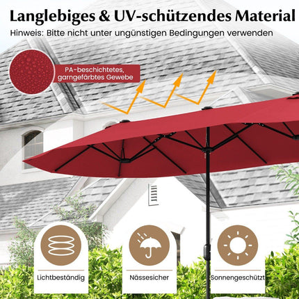 Double-Sided Patio Umbrella with Stand, 400x200 cm, Wine Red