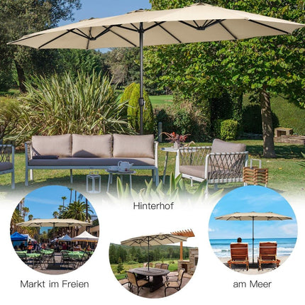 Double-Sided Patio Umbrella with Stand, Crank, UPF 50+