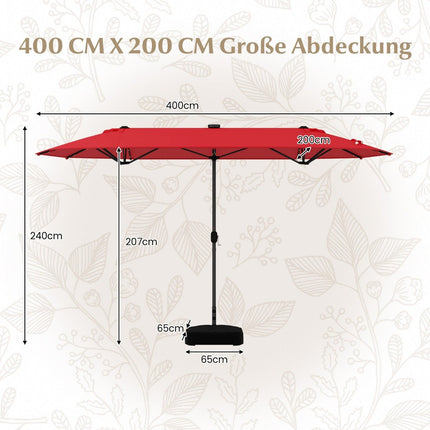 Double-Sided Patio Umbrella with Stand & LED Lights, 400x200 cm