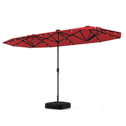 Double-Sided Patio Umbrella with Stand & LED Lights, 400x200 cm