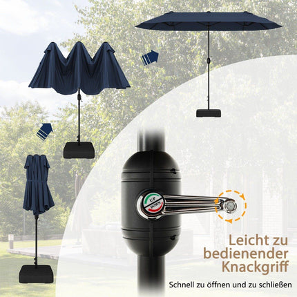 Double-Sided Patio Umbrella with Stand, UPF 50+, Dark Blue