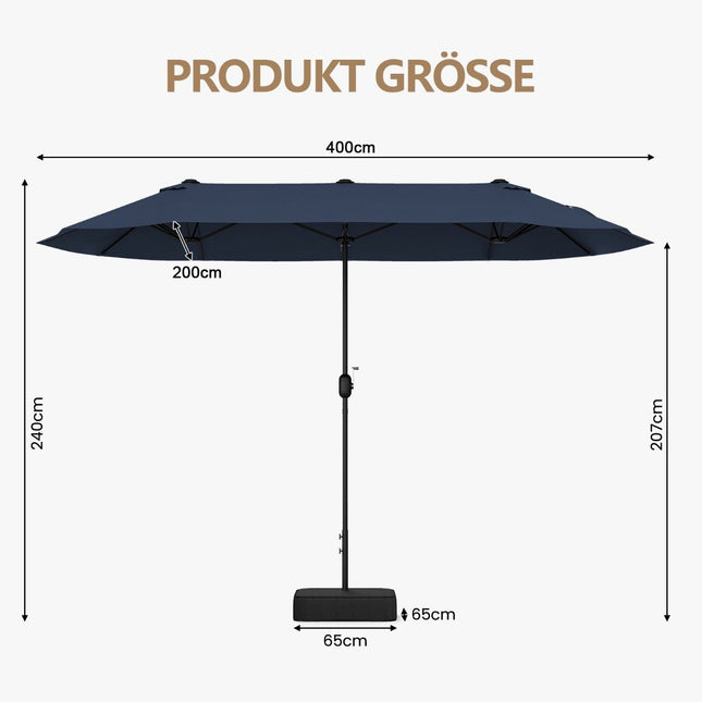 Double-Sided Patio Umbrella with Stand, UPF 50+, Dark Blue