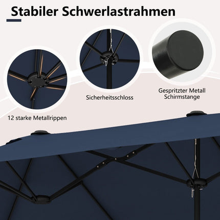 Double-Sided Patio Umbrella with Stand, UPF 50+, Dark Blue