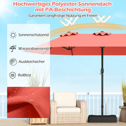 Double-Sided Patio Umbrella with Stand, UPF 50+, Orange