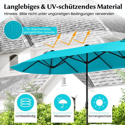 Double-Sided Patio Umbrella with Stand, UPF 50+, Turquoise