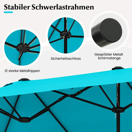 Double-Sided Patio Umbrella with Stand, UPF 50+, Turquoise