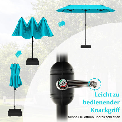 Double-Sided Patio Umbrella with Stand, UPF 50+, Turquoise