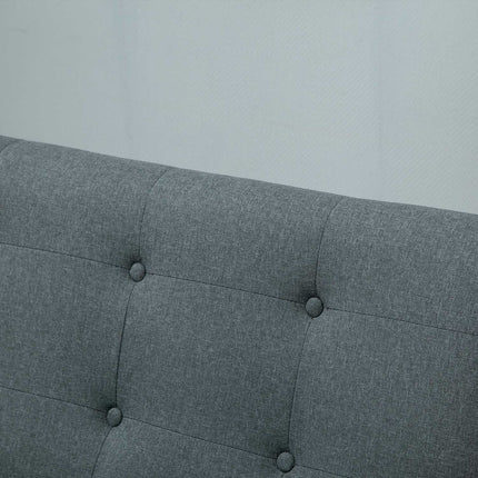 Compact Gray Linen Loveseat - 2 Seater, Rubberwood Frame