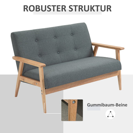 Compact Gray Linen Loveseat - 2 Seater, Rubberwood Frame
