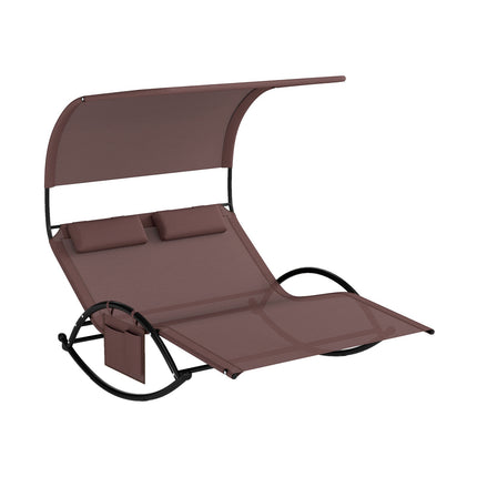 Double Swing Sun Lounger With Canopy, Side Pocket, 2 Headrests
