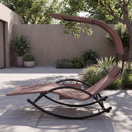 Double Swing Sun Lounger With Canopy, Side Pocket, 2 Headrests