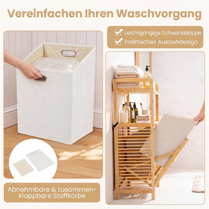 Double Tilt-Out Bamboo Laundry Hamper with Shelves