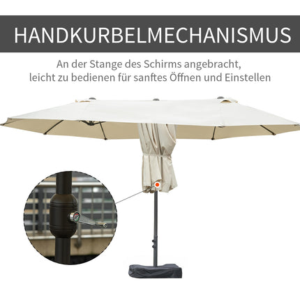 Oval double umbrella with stand, cream white, hand crank