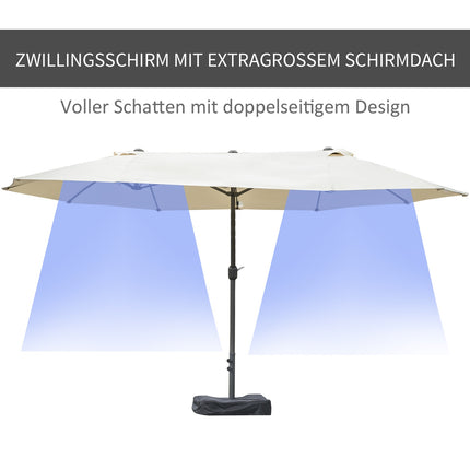 Oval double umbrella with stand, cream white, hand crank
