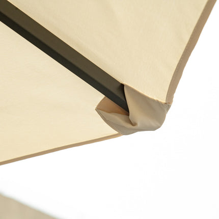 Oval double umbrella with stand, cream white, hand crank